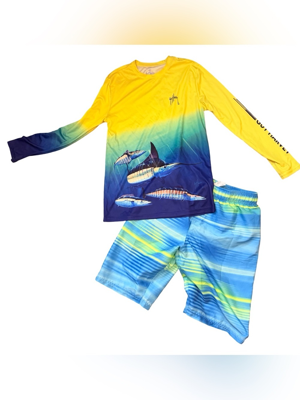 Youth XL Guy Harvey Performance Shirt + Under Armour Swim Trunks Bundle